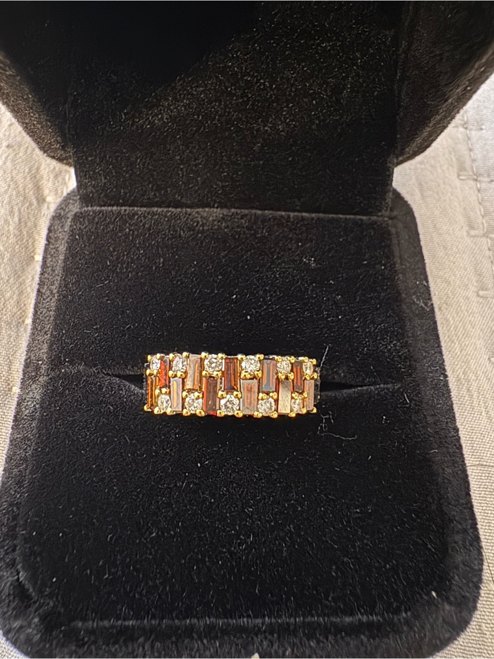 14k two tone gold cognac and white diamond baguettes and round size 7 NWOT